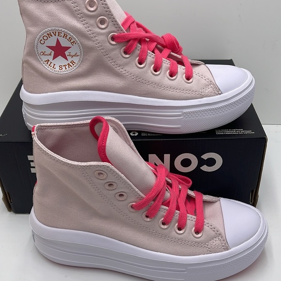 Converse WMNS CTAS MOVE HI BARELY ROSE/STRAWBERRY JAM A00865C Platforms Sneakers - Picture 3 of 16